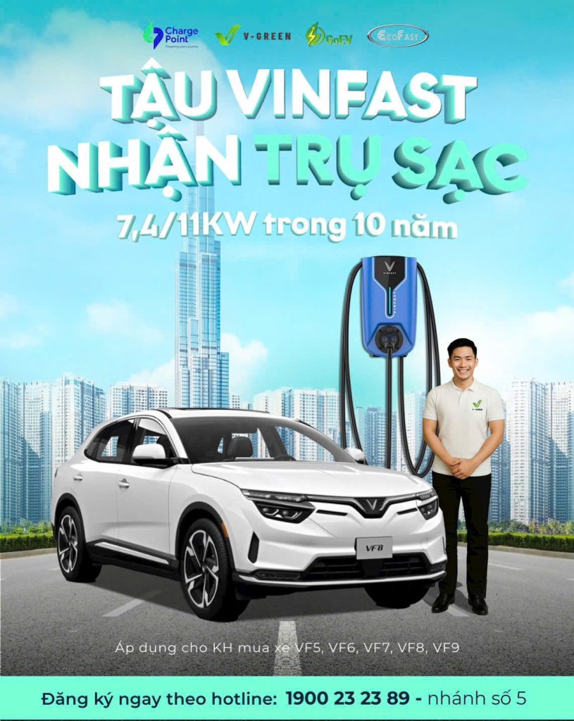 vinfast tặng trụ sạc miễ phí cho khách hàng