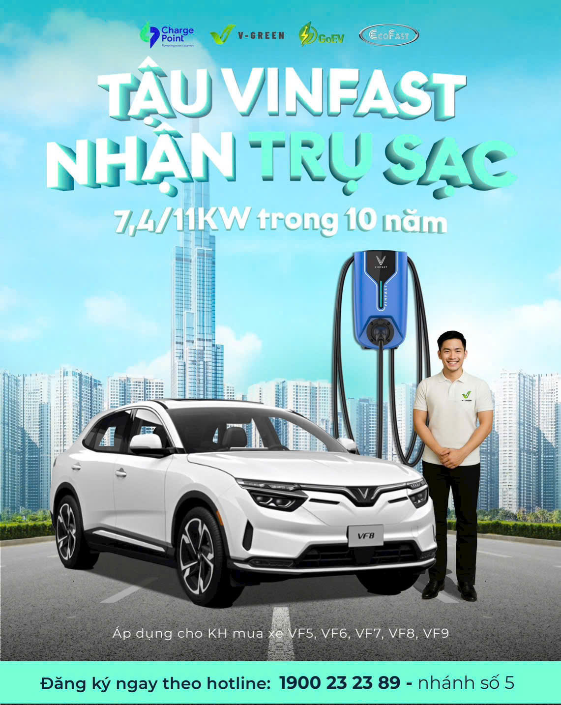 vinfast tặng trụ sạc miễ phí cho khách hàng